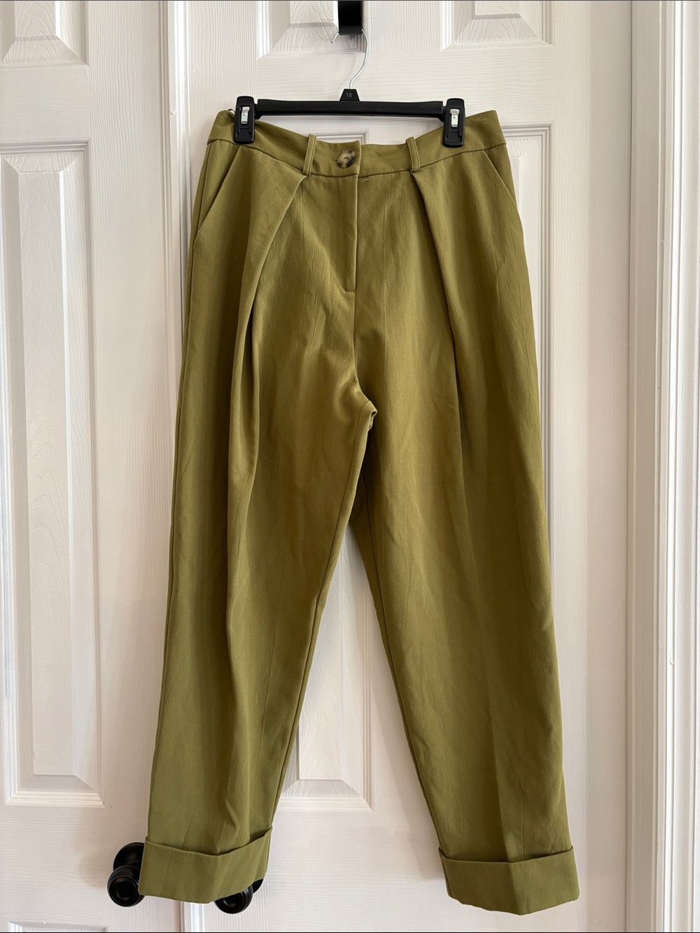TOPSHOP high rise green barrel leg trousers green cotton blend pants Size 10